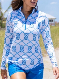 SPECIAL JoFit Ladies & Plus Size Long Sleeve UV Mock Golf Shirts - Rum Punch (Rope Print)