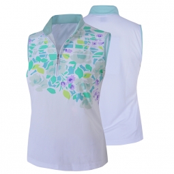 Monterey Club Women's Plus Size Water Sprout Print Sleeveless Golf Shirts -  Fairest Jade/White