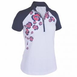 Monterey Club Ladies & Plus Size Wild Rose Short Sleeve Golf Shirts - Navy/White &  Red/White