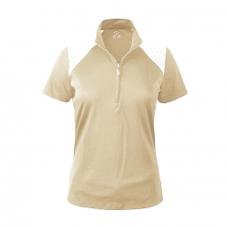 Monterey Club Women's Plus Size Rhinestones Short Sleeve Golf Shirts - Wood Ash/White