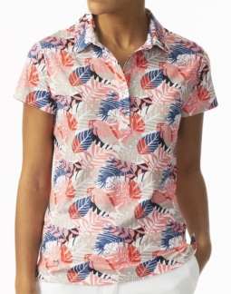 Daily Sports Ladies & Plus Size Flair Cap Sleeve Print Golf Polo Shirts - VIVID FLAIR (Vivid Coral)
