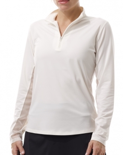 SPECIAL SanSoleil Ladies SunGlow Long Sleeve Zip Mock Golf Sun Shirts - Pearl