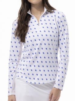 SPECIAL SanSoleil Ladies SolCool Print Long Sleeve Zip Mock Golf/Tennis Sun Shirts - Court Side