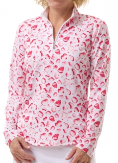 SanSoleil Ladies SolCool Print Long Sleeve Zip Mock Golf Sun Shirts - Hugs and Kisses