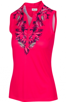 Greg Norman Ladies Paradise Sleeveless Golf Shirts - PALMETTO (Strawberry)