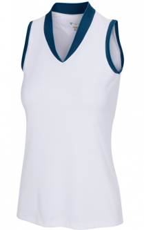 Greg Norman Ladies Aria Sleeveless Golf Shirts - PALAZZO (White)