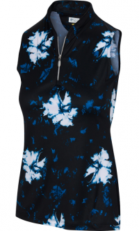 SALE Greg Norman Ladies Fiore Sleeveless Print Golf Shirts - PALAZZO (Black)