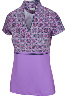 Greg Norman Ladies & Plus Size Picasso Short Sleeve Print Golf Shirts - CATALONIA (Iris)