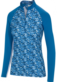 Greg Norman Ladies & Plus Size Solar XP Tile Print L/S ¼-Zip Golf Shirts - ESSENTIALS (Cornflower)