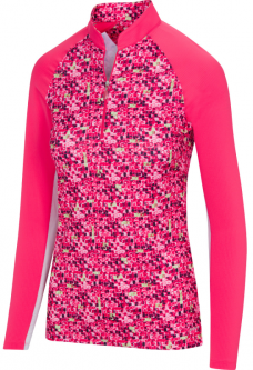 SALE Greg Norman Ladies & Plus Size Solar XP Tile Print L/S Golf Shirts - ESSENTIALS (Strawberry)