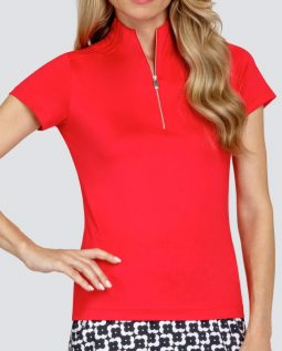Tail Ladies Nivah Short Sleeve Zip Golf Shirts - DESERT BLOOMS (Red Velvet)
