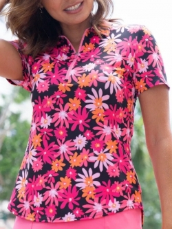 JoFit Ladies Short Sleeve Printed Golf Polo Shirts- Watermelon Wine (Multi Floral Print)