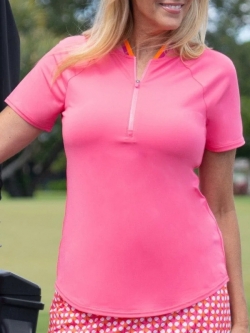 JoFit Ladies & Plus Size Short Sleeve Raglan Golf Shirts - Watermelon Wine (Salmon Pink)