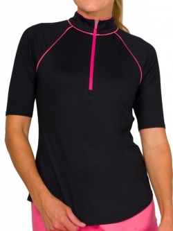 JoFit Ladies Half Sleeve Tipsy Golf Shirts - Watermelon Wine (Black)