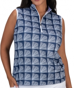 Nancy Lopez Ladies & Plus Size Fanny Sleeveless Print Golf Shirts - ART DECO (Navy Multi)