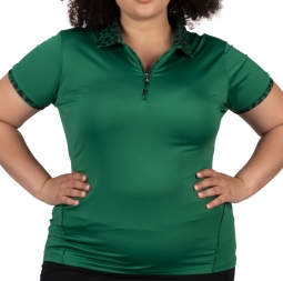 SPECIAL Nancy Lopez Ladies Splendor Short Sleeve Golf Polo Shirts - ART DECO (Pine Multi)