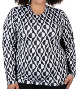 Nancy Lopez Ladies & Plus Size Aspiration Long Sleeve Print Golf Shirts - ART DECO (Black/White)