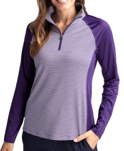 Cutter & Buck Ladies & Plus Size Forge Tonal Stripe Long Sleeve Half Zip Golf Shirts - Assorted