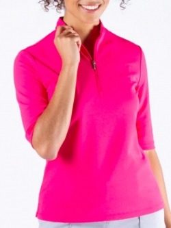 SALE Nivo Ladies Noa 3/4 Sleeve Mock Golf Shirts - Berry Punch