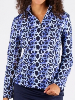 Special Nivo Ladies Liba Long Sleeve Mock Golf Shirts - Navy Blue