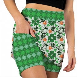 Skort Obsession Ladies & Plus Size Lucky Charms Pull On Print Golf Skorts - Green Multi