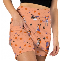 Skort Obsession Ladies & Plus Size Pretty Little Witches Pull On Print Golf Skorts - Orange Multi