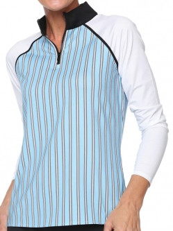 Belyn Key Ladies Piped Shade Raglan Long Sleeve Golf Shirts - Moonstruck (Moonstruck Stripe)