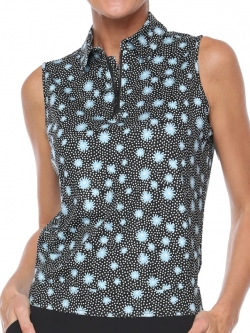 Belyn Key Ladies Zip Keystone Sleeveless Polo Golf Shirts - Moonstruck (Moonstruck Floral Print)