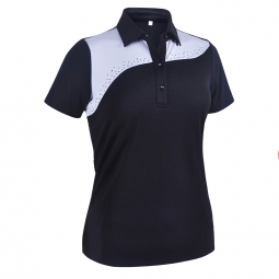 Monterey Club Ladies & PlusSize Rhinestones Color Blocking Short Sleeve Golf Shirts- Assorted Colors