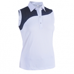 Monterey Club Ladies & Plus Size Rhinestones Color Blocking Sleeveless Golf Shirts - Assorted Colors