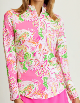 SPECIAL Gottex (G Lifestyle) Ladies Petra Paisley L/S Zip Golf Sun Shirts – Pink Multi