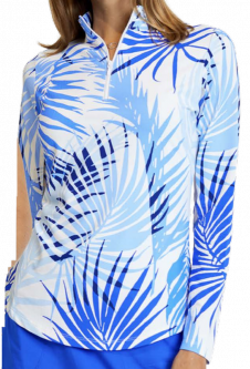 Gottex (G Lifestyle) Ladies & Plus Size L/S Zip Mock Golf Sun Shirts - Palm Beach