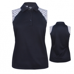 Monterey Club Ladies & Plus Size Dot Print Block Sleeveless Golf Shirts - Black/Ivory & Black