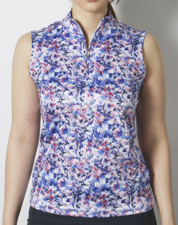 Daily Sports Ladies & Plus Size RAVENNA Sleeveless Print Golf Shirts - Blue Flower
