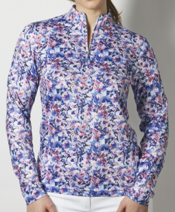 Daily Sports Ladies & Plus Size RAVENNA Long Sleeve Print Golf Shirts - Blue Flower