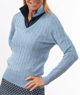 Scratch Seventy (70) Ladies Long Sleeve Golf Sweaters - LA BELLE VIE (Light Blue)