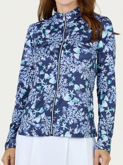 Sofibella Ladies Long Sleeve Print Full Zip Golf Jackets - UV FEATHER (Aqua Mar)