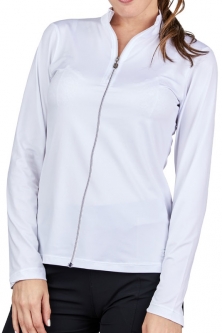 Sofibella Ladies & Plus Size Long Sleeve Full Zip Golf Jackets - UV FEATHER (White)