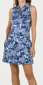 Sofibella Ladies Sleeveless Print Golf Dress - UV FEATHER (Aqua Mar)
