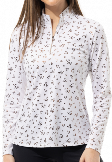SanSoleil Ladies & Plus Size SolShine Foil Print L/S Mock Golf Sun Shirts - Prowl White/Copper