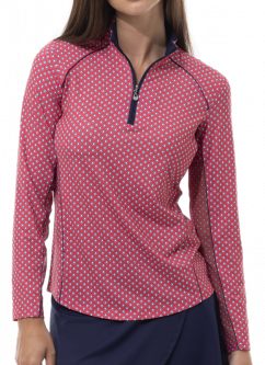 SPECIAL SanSoleil Ladies SunGlow L/S Zip Mock w/ Piping Golf Sun Shirts - Paragon Paradise Pink