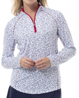 SPECIAL SanSoleil Ladies SunGlow Long Sleeve Zip Mock with Piping Golf Sun Shirts - Sweetheart