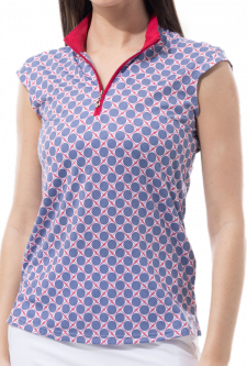 SanSoleil Ladies & Plus Size SolCool Sleeveless Print Zip Mock Golf Shirts - Seeing Spots Ink