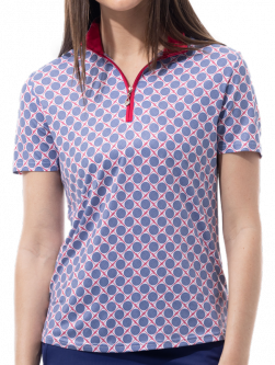 SanSoleil Ladies SolCool Short Sleeve Print Zip Mock Golf Shirts - Seeing Spots Ink