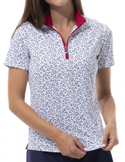 SanSoleil Ladies & Plus Size SolCool Short Sleeve Print Zip Mock Golf Shirts - Sweetheart