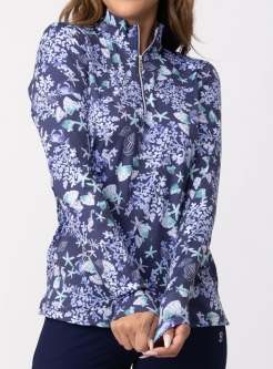 Sofibella Ladies Long Sleeve Mock Golf Shirts - UV FEATHER (Aqua Mar)