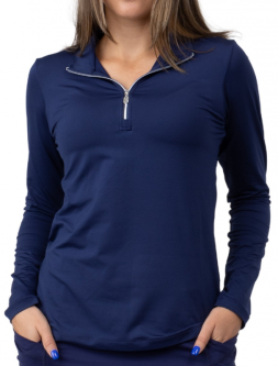 Sofibella Ladies Long Sleeve Mock Golf Shirts - UV FEATHER (Navy)