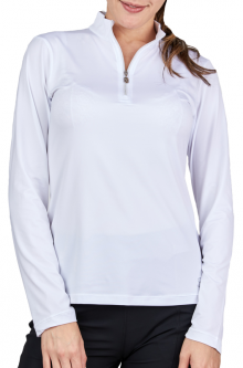 Sofibella Ladies & Plus Size Long Sleeve Mock Golf Shirts - UV FEATHER (White)