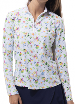 SPECIAL SanSoleil Ladies SOLTEK Lux Long Sleeve Print Zip Mock Golf Sun Shirts - Margarita