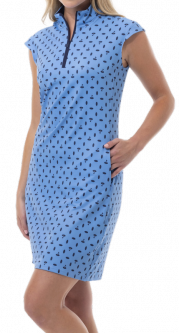 SanSoleil Ladies SolStyle COOL 36" Sleeveless Print Golf Dress - On Par Cornflower